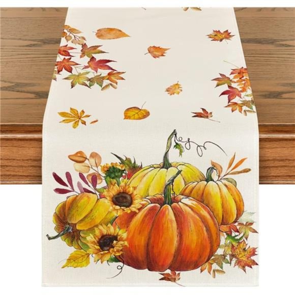 Pumpkins Thanksgiving Table Runner, Kitchen Dining Table Decoration 13 x 72 Inch - Picture 1 of 6